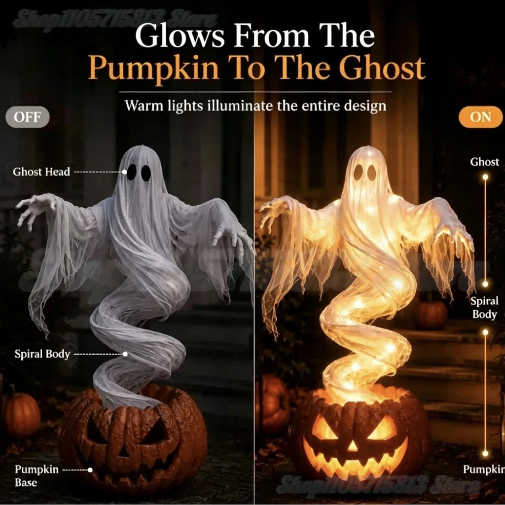 Light-Up Ghost & Pumpkin Halloween Yard Decoration