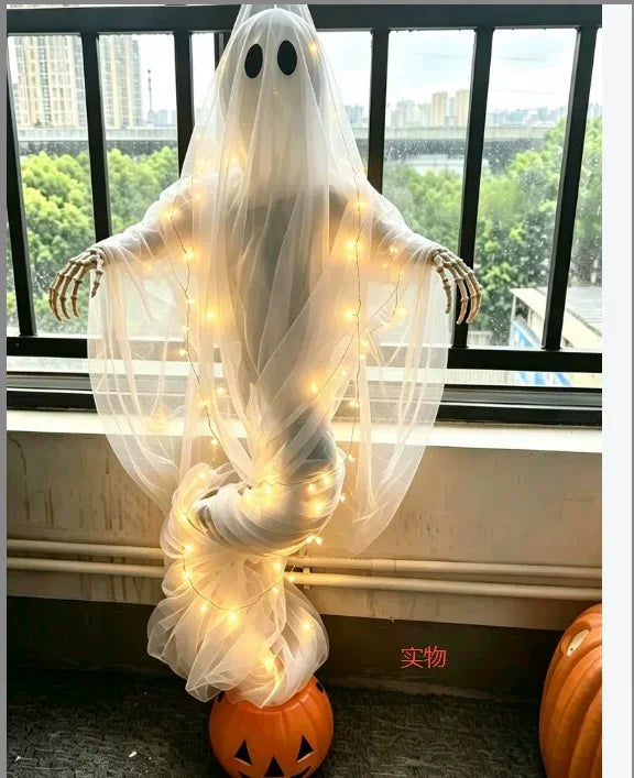 Light-Up Ghost & Pumpkin Halloween Yard Decoration