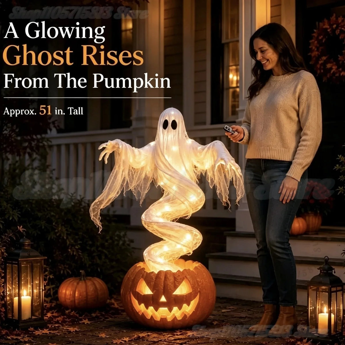 Light-Up Ghost & Pumpkin Halloween Yard Decoration
