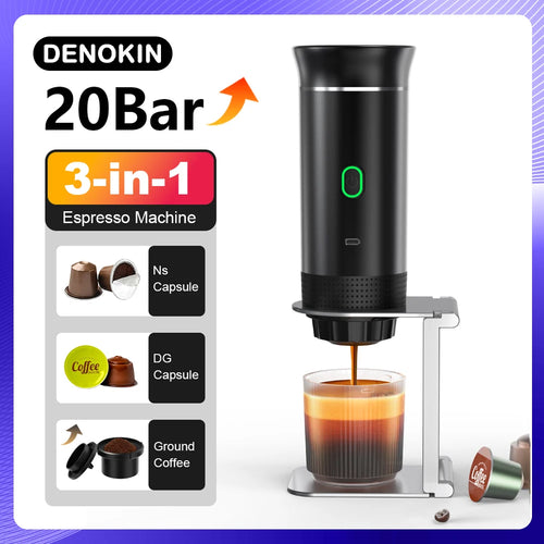 3-in-1 portable espresso maker for capsules and ground coffee