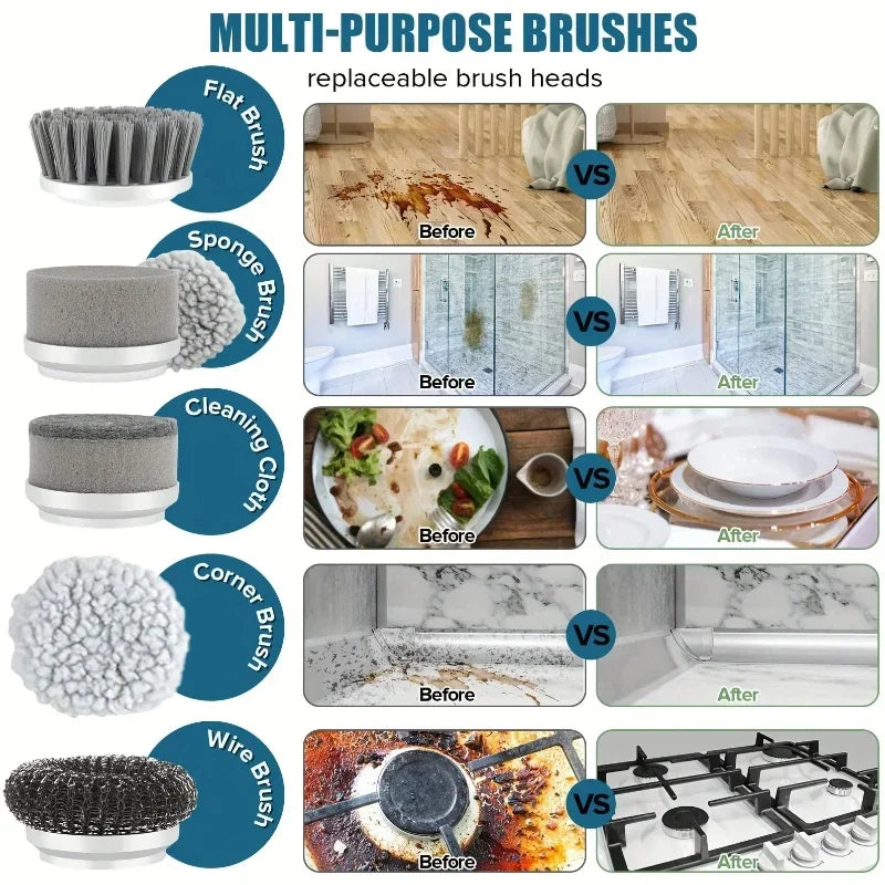 Cordless Electric Spin Scrubber with 5 Brush Heads