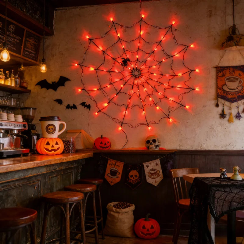 USB Glowing Spider Web Halloween Lights with Remote