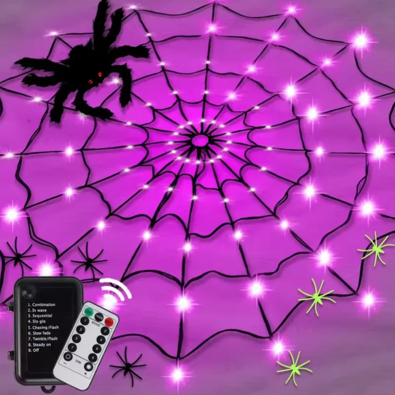 USB Glowing Spider Web Halloween Lights with Remote