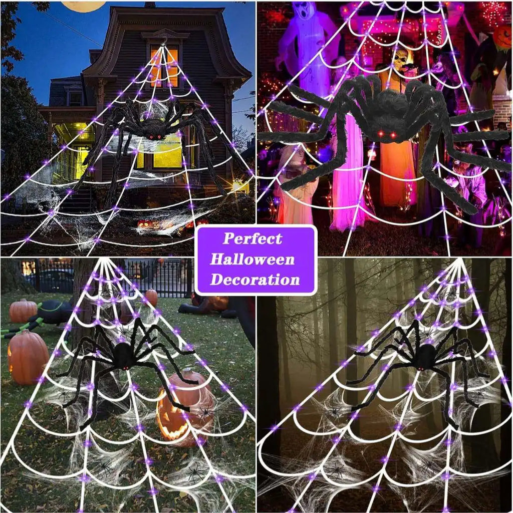 Giant LED Spider Web & Spider Halloween Decoration