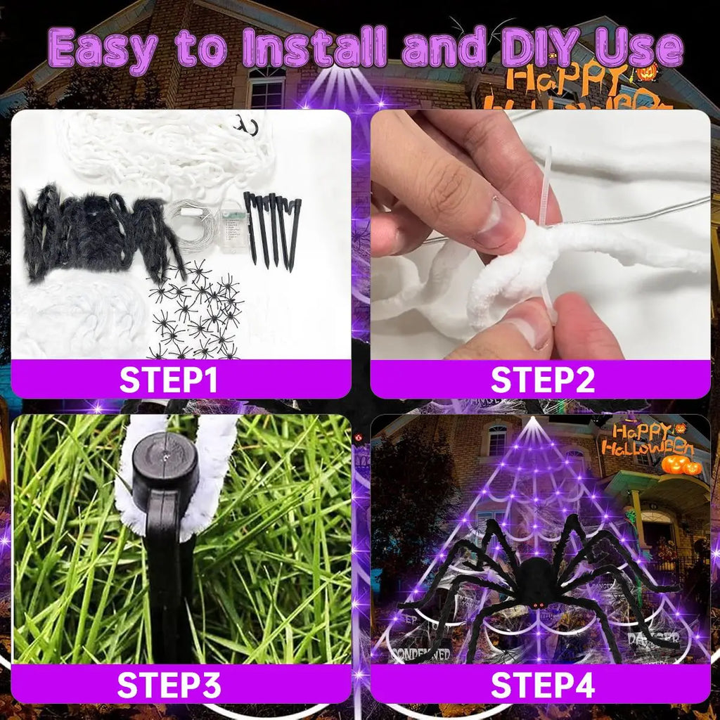 Giant LED Spider Web & Spider Halloween Decoration