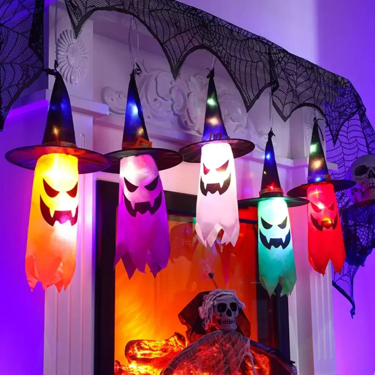 Five-piece LED Halloween witch hat string lights