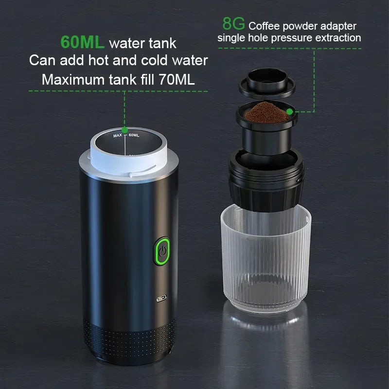 3-in-1 Portable Espresso Maker for Capsules & Ground Coffee