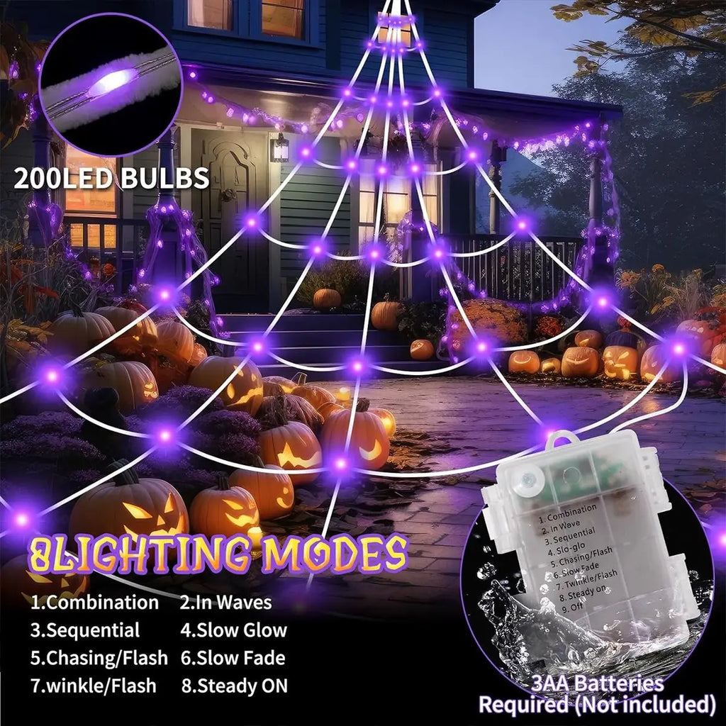 Giant LED Spider Web & Spider Halloween Decoration