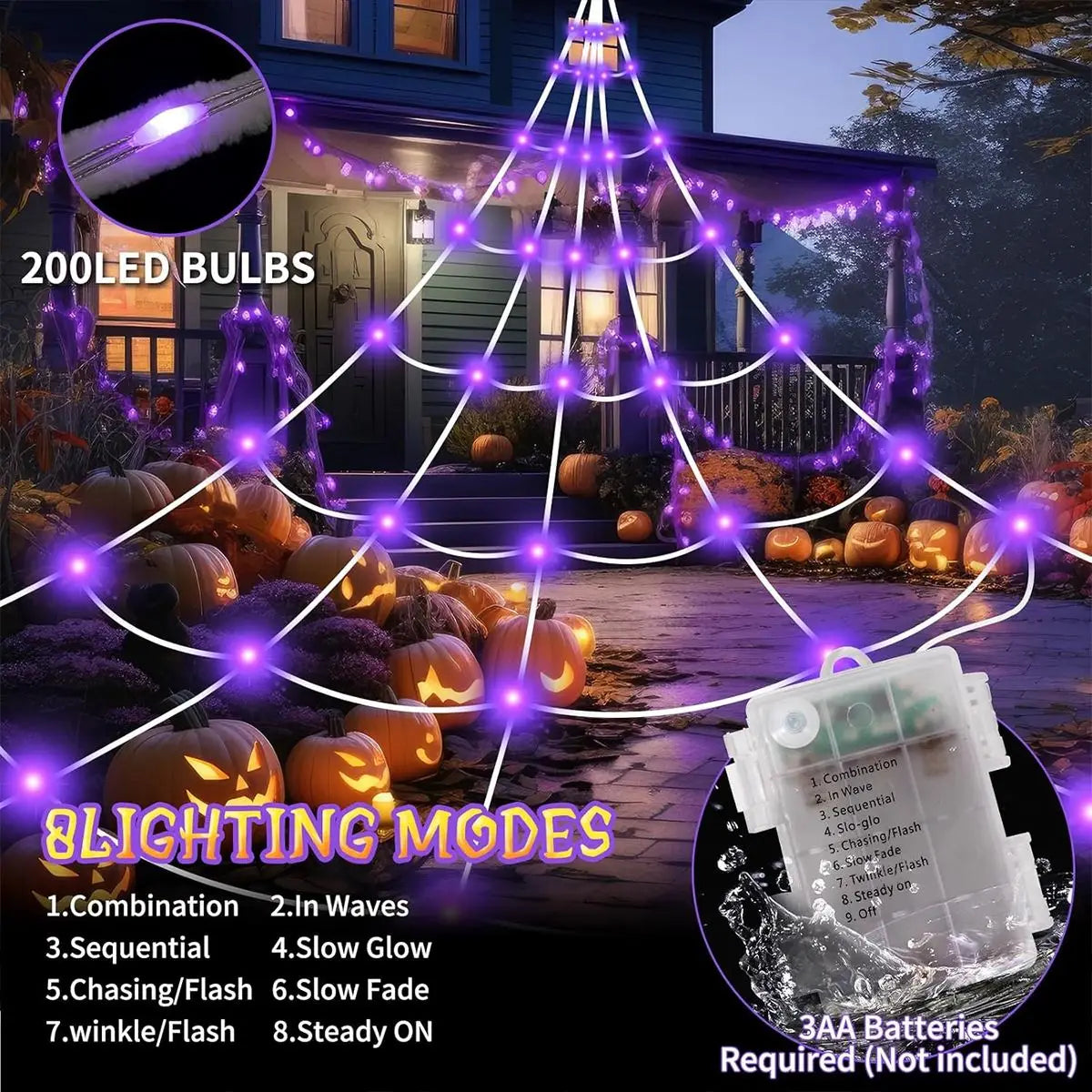 Giant LED Spider Web & Spider Halloween Decoration