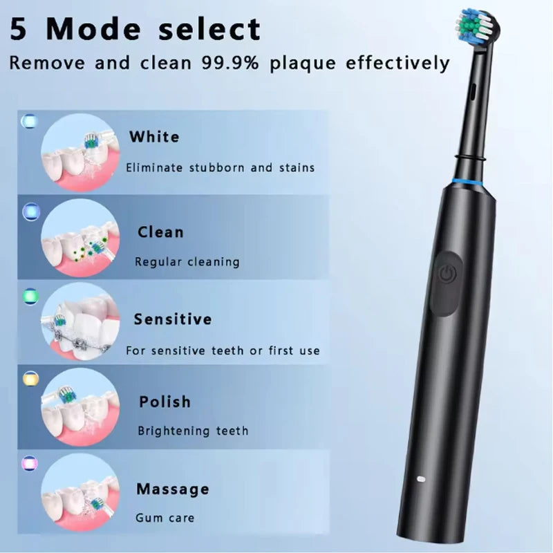 5-Mode Rechargeable Electric Toothbrush with Replacement Heads